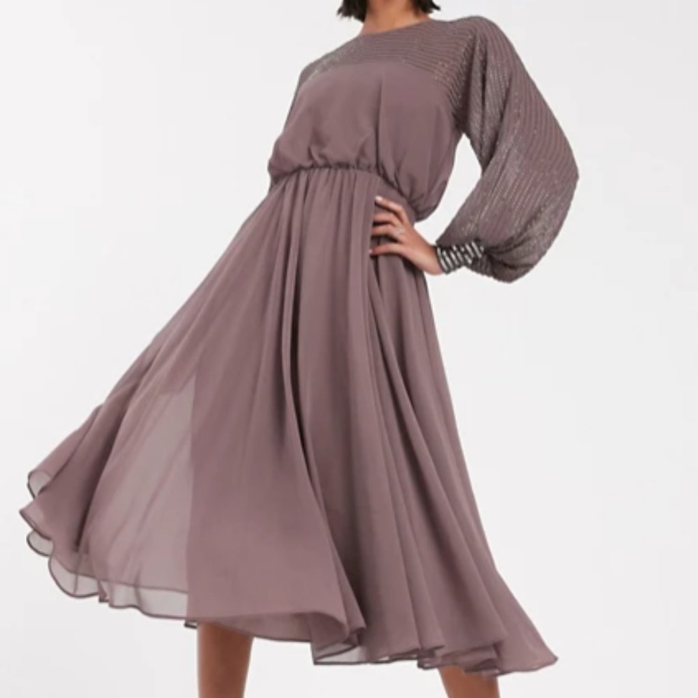 ASOS Design Beaded Long Sleeve Midi Dress 2